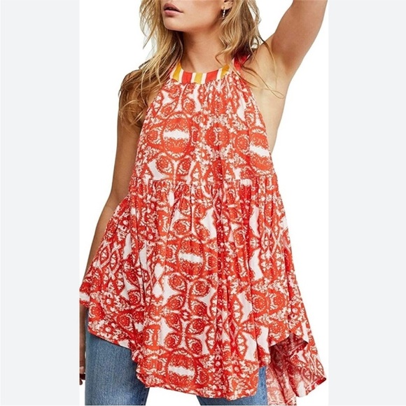 FREE PEOPLE LINEN BLEND FLOWY SLEEVELESS HALTER STYLE TUNIC TOP NWT - Picture 6 of 16